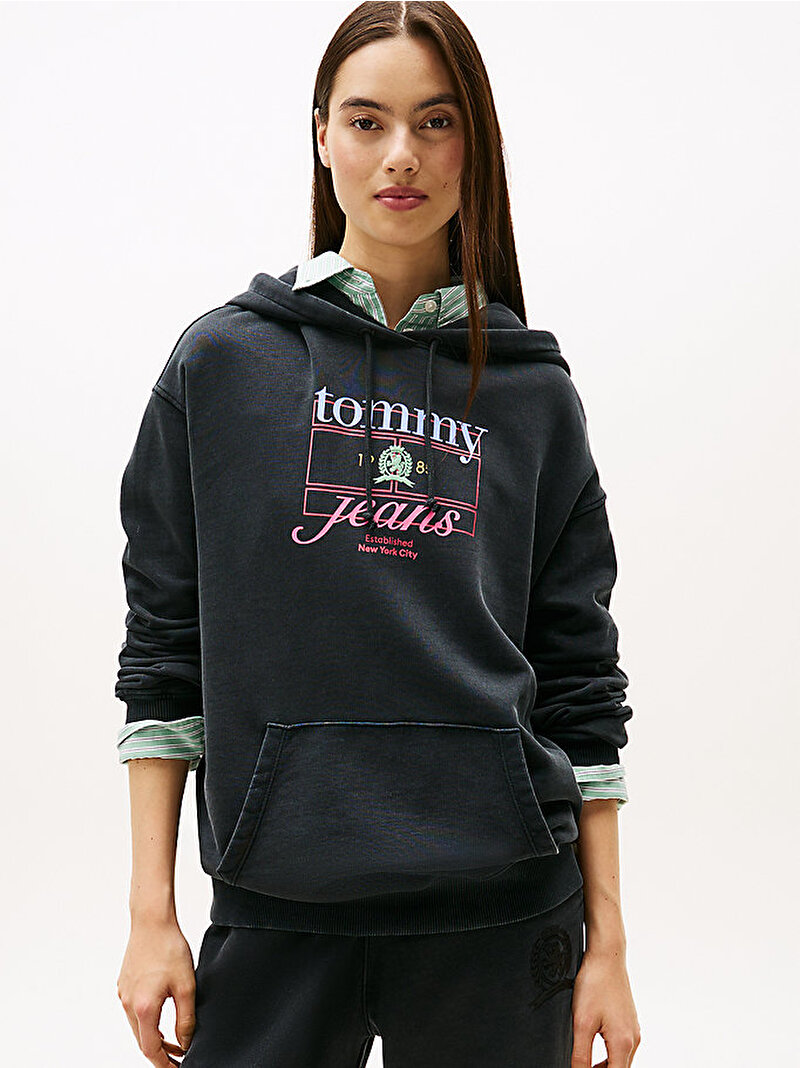 Kadın TJW Crest Flag Hoodie Siyah DW0DW22169BDS