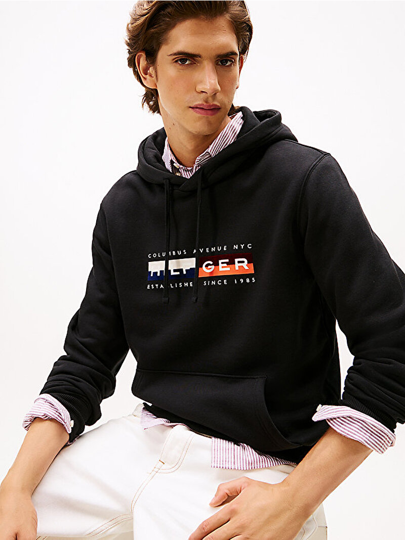 Erkek TH Colour Black Graphic Sweatshirt Siyah MW0MW40041BDS