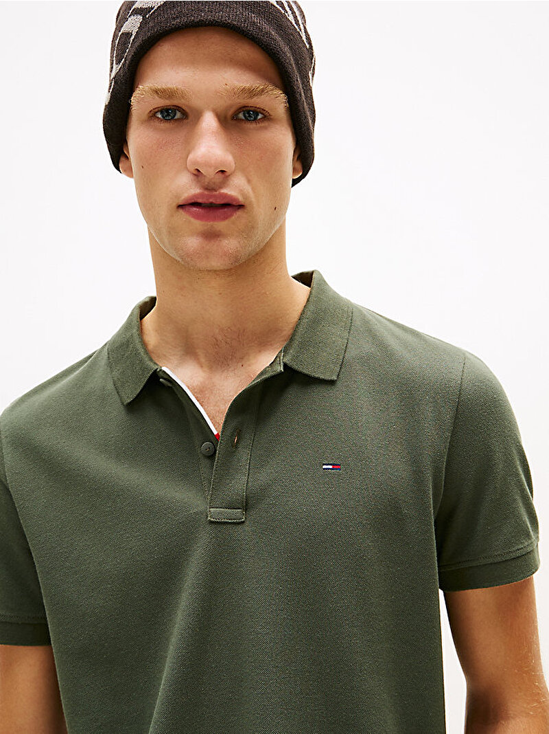 Erkek TJM Slim Placket Polo T-shirt Yeşil DM0DM20676MRH
