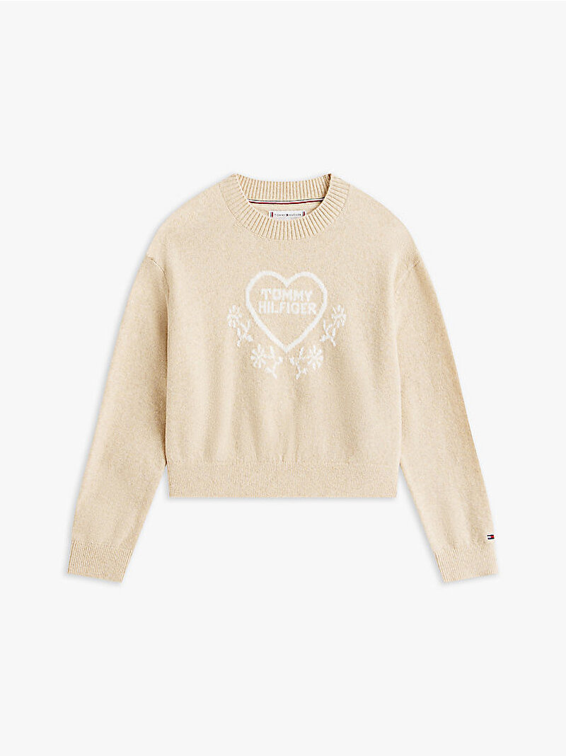 Kız Çocuk Heart Jacquard Kazak Bej  KG0KG08836AFO