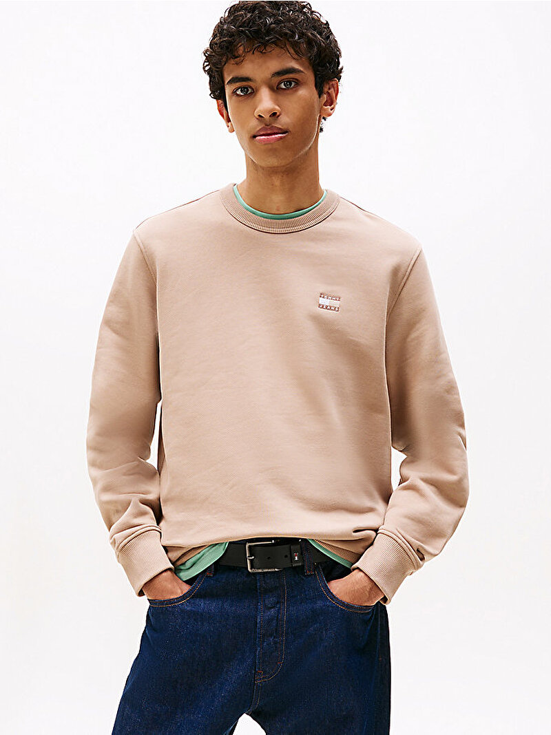 Erkek TJM Regular Badge Crew Sweatshirt Bej  DM0DM206600HD