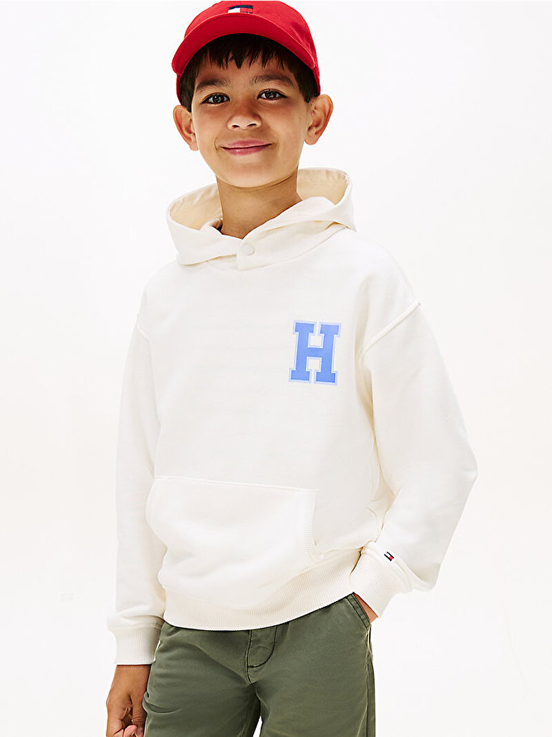 Erkek Çocuk Varsity Multi Badge Sweatshirt Beyaz  KB0KB10177YA8