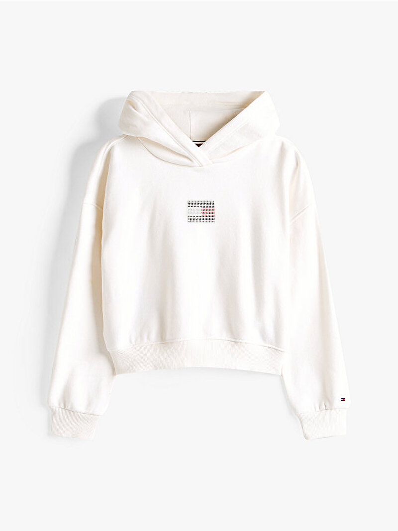 Kız Çocuk Rhine Stone Flag Hoodie Beyaz  KG0KG09016YA8