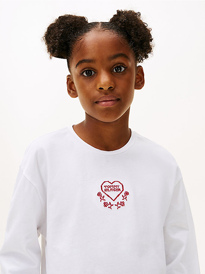 Kız Çocuk Embroidered Heart T-shirt Beyaz  KG0KG08811YBR