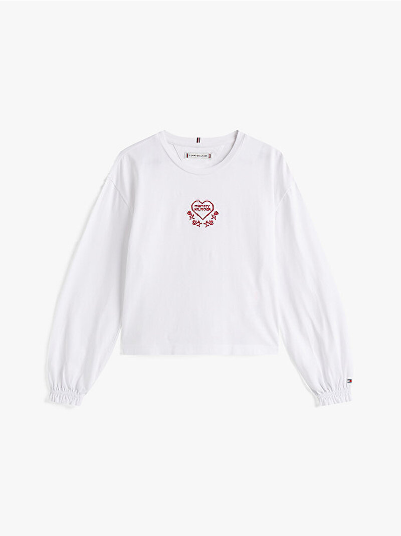 Kız Çocuk Embroidered Heart T-shirt Beyaz  KG0KG08811YBR