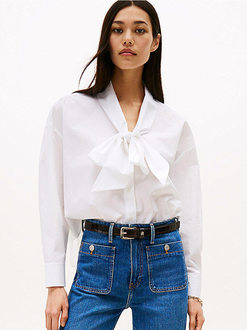Kadın Poplin Bow Collar Gömlek Beyaz  WW0WW48399YCF