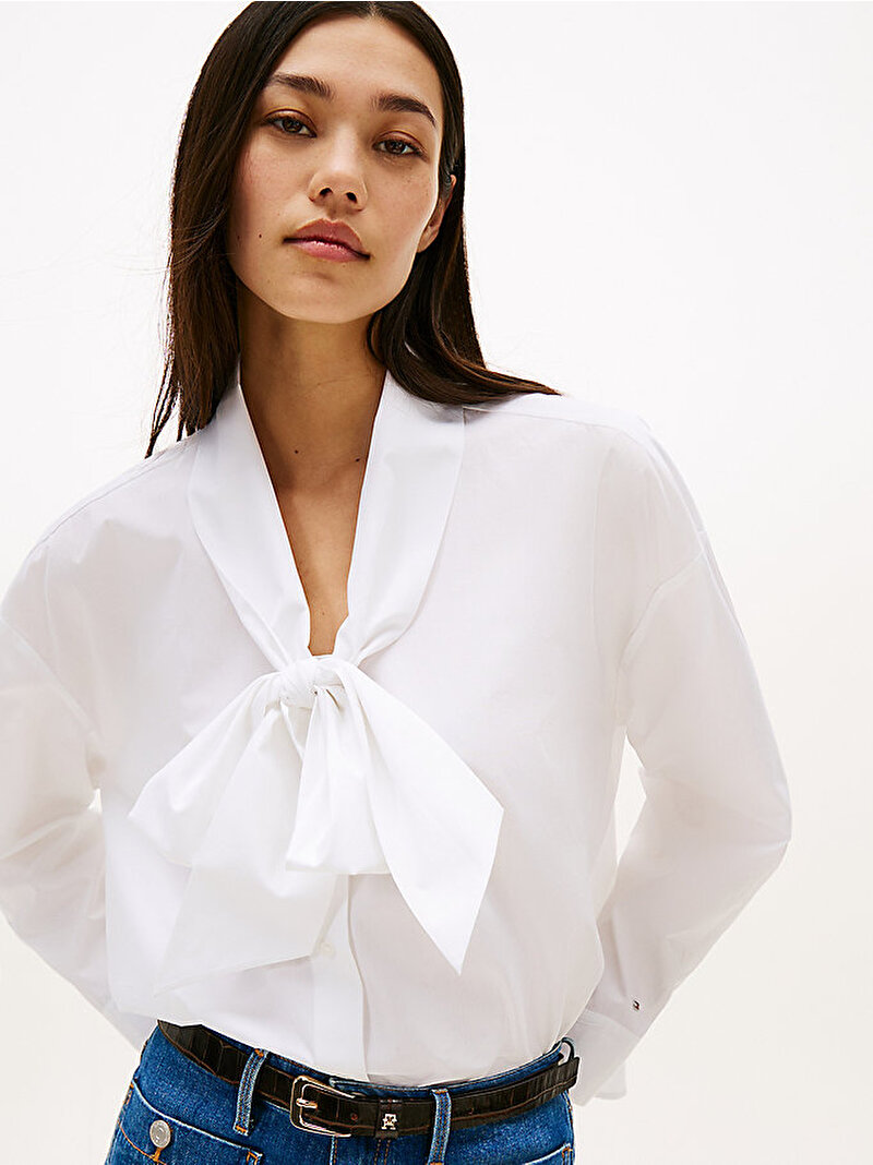 Kadın Poplin Bow Collar Gömlek Beyaz  WW0WW48399YCF