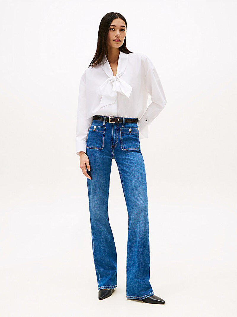 Kadın Poplin Bow Collar Gömlek Beyaz  WW0WW48399YCF