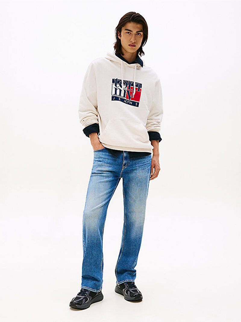 Erkek TJM Regular Flag Hoodie Beyaz  DM0DM22092YBH