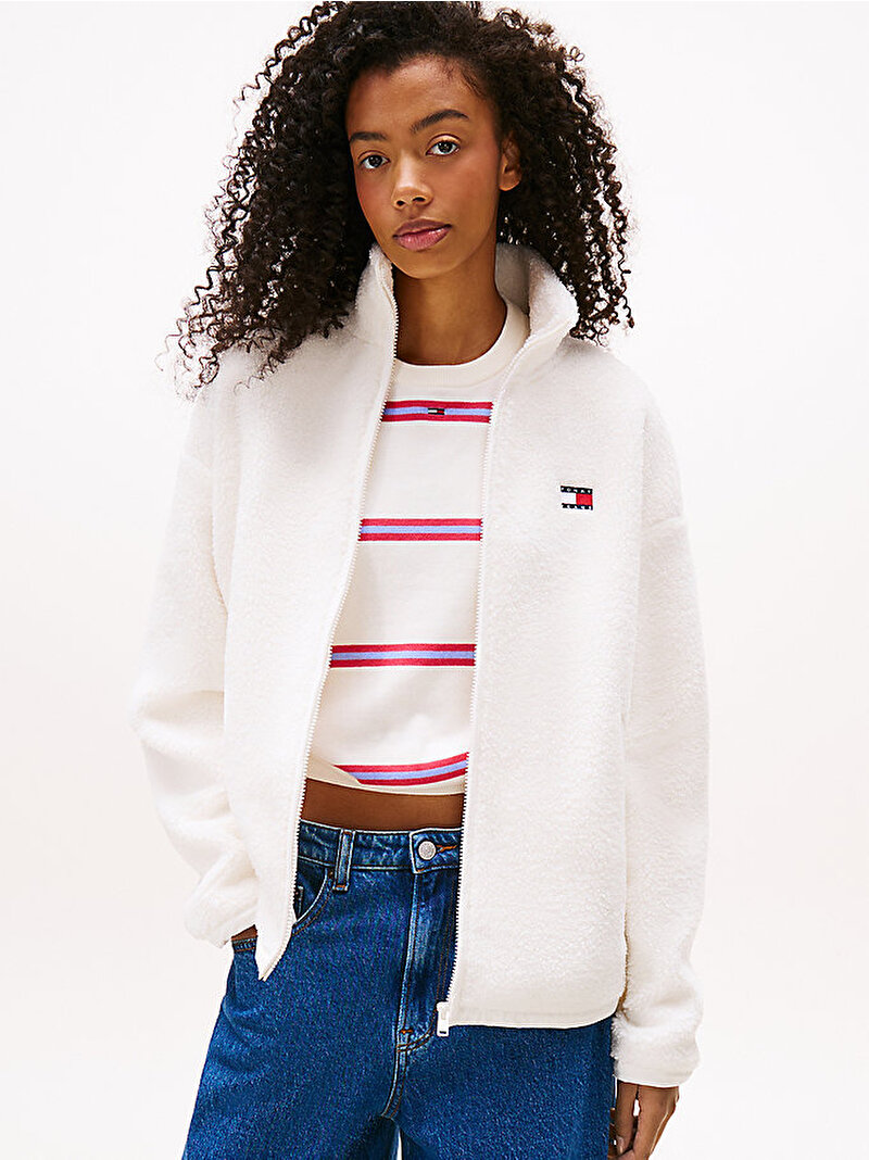 Kadın TJW Zip Through Badge Hoodie Beyaz  DW0DW21596YBH