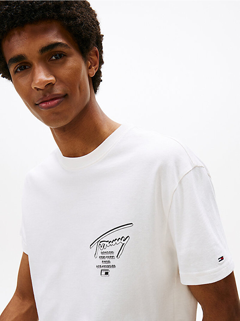 Erkek TJM Regular Sign City T-shirt Beyaz  DM0DM22120YBH