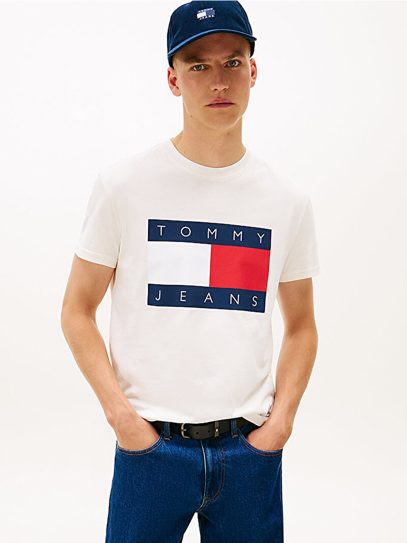 Erkek TJM Regular Big Flag T-shirt Beyaz  DM0DM22645YBH