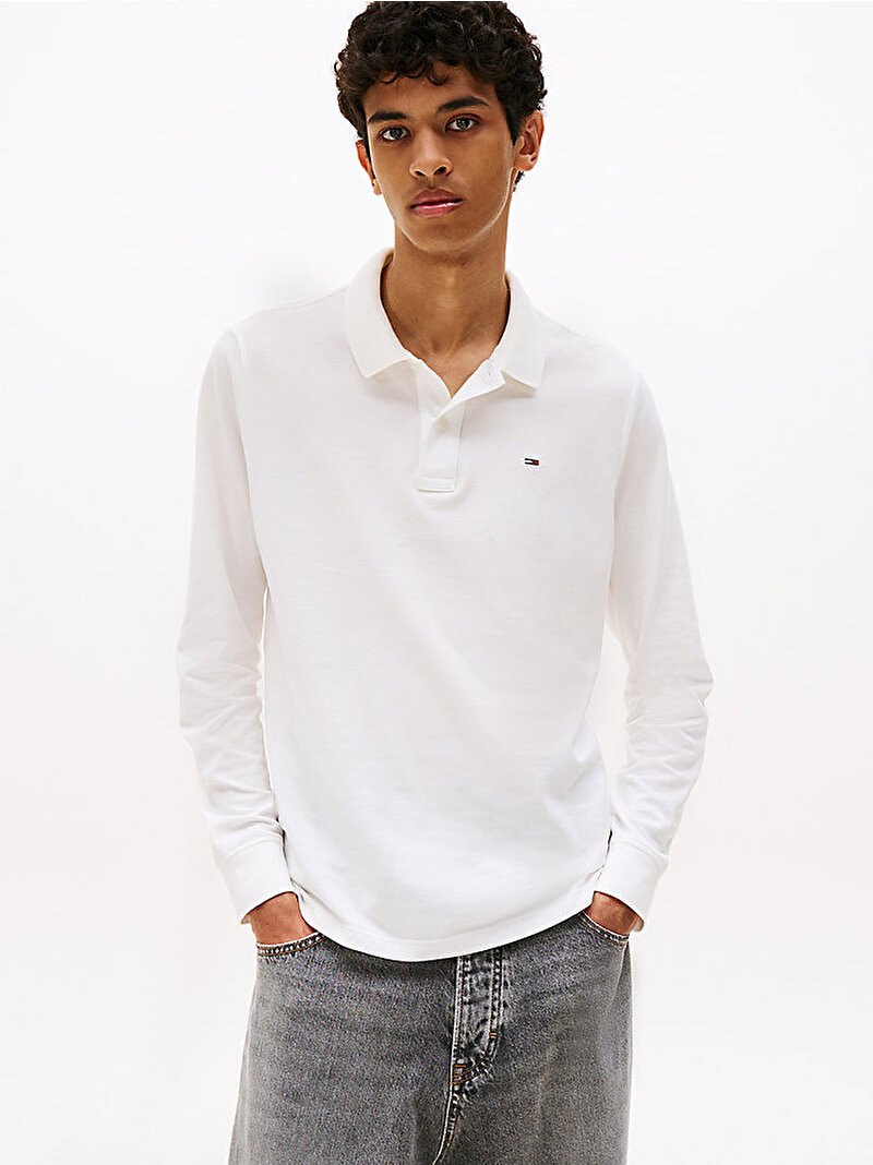Erkek TJM Slim Placket Polo T-shirt Ekru DM0DM20232YBL