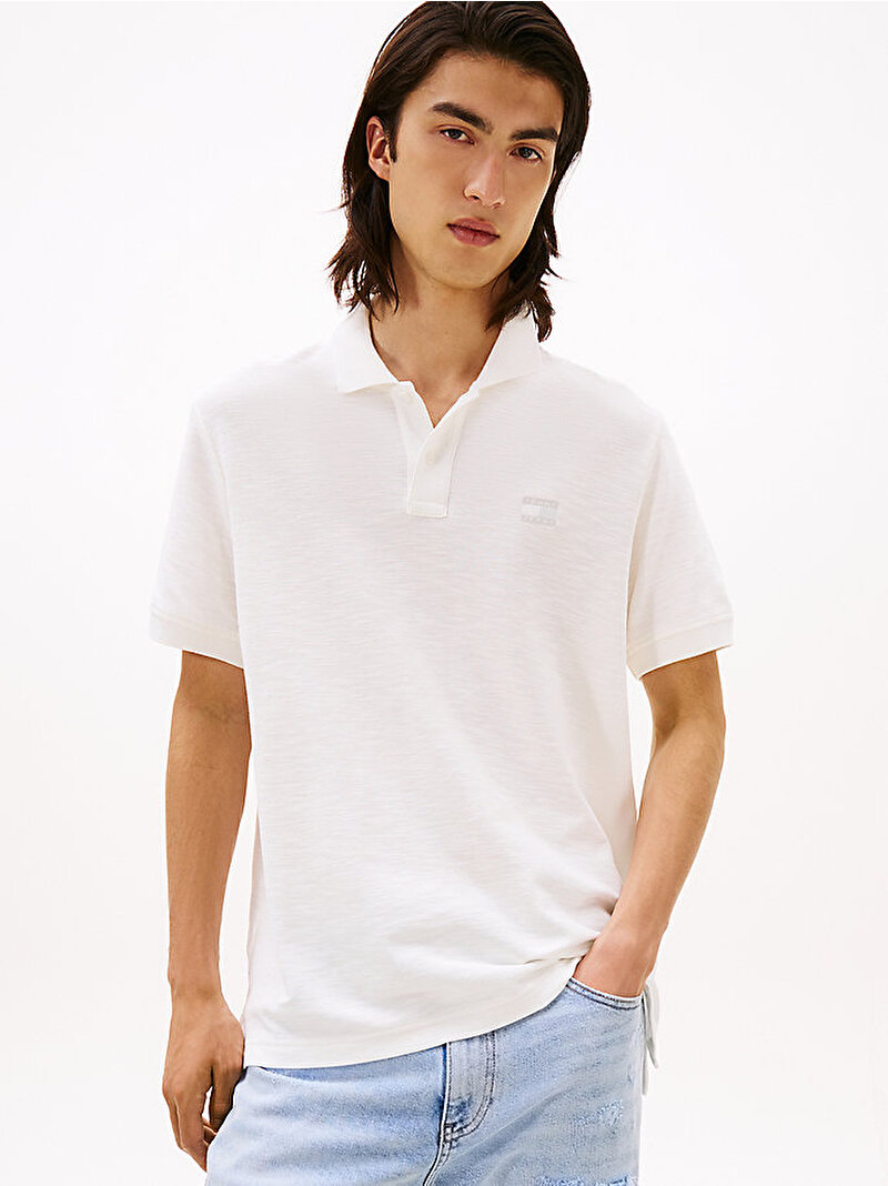 Erkek TJM Regular Badge Polo T-shirt Ekru DM0DM22063YBL