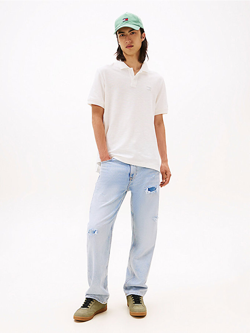Erkek TJM Regular Badge Polo T-shirt Ekru DM0DM22063YBL