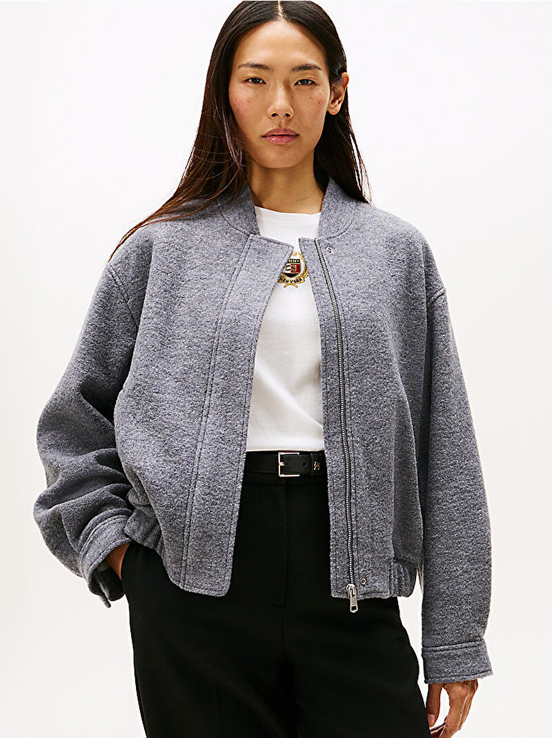 Kadın Wool Texture Regular Bomber Ceket Gri WW0WW45724P03