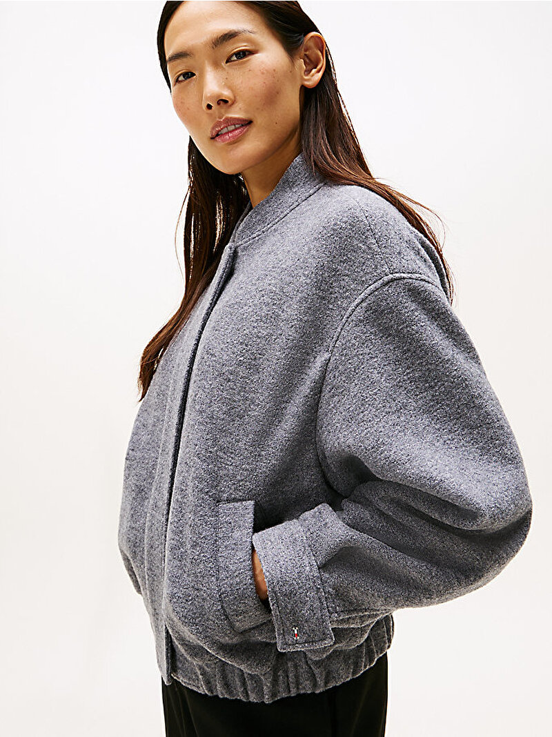 Kadın Wool Texture Regular Bomber Ceket Gri WW0WW45724P03