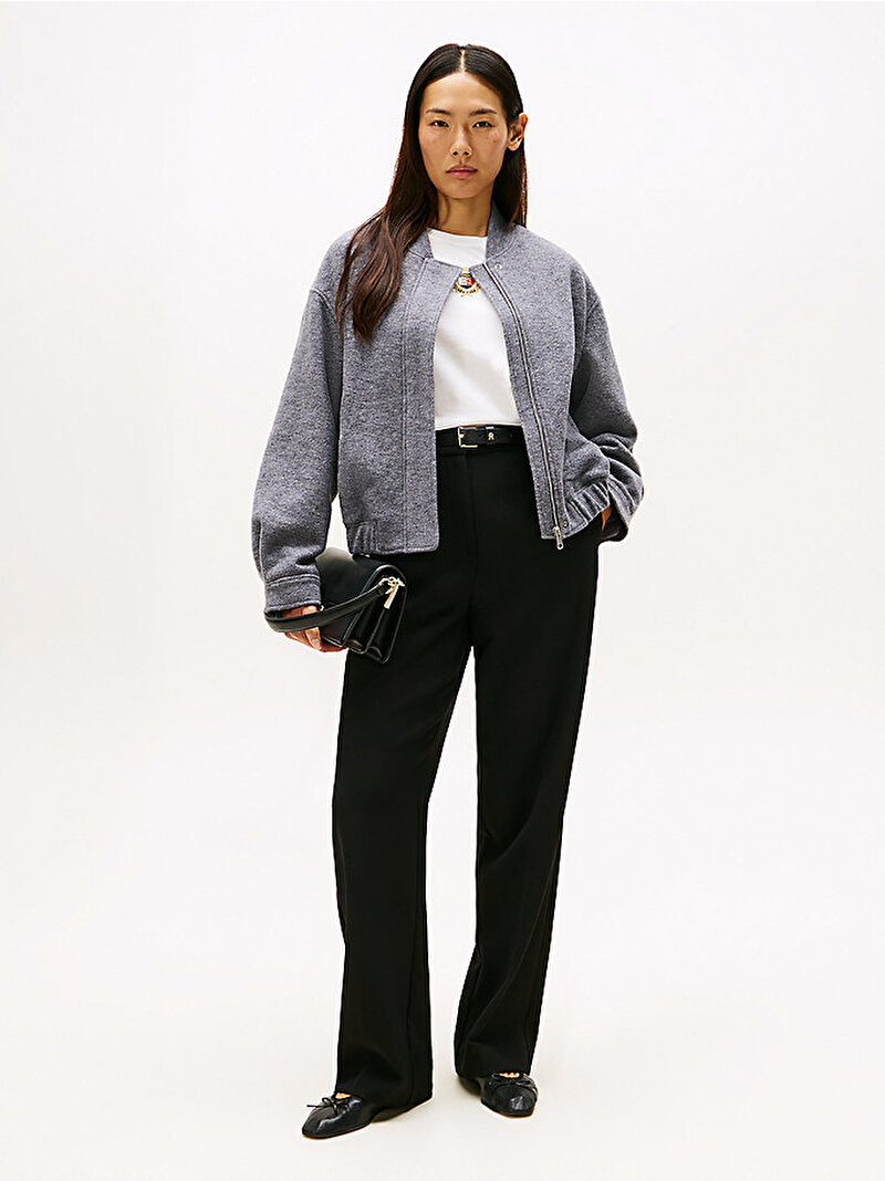 Kadın Wool Texture Regular Bomber Ceket Gri WW0WW45724P03