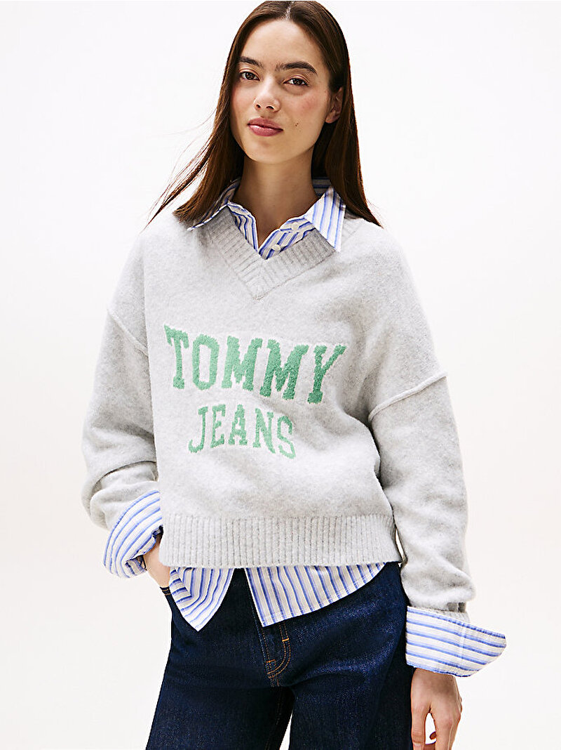 Kadın TJW Varsity Vneck Kazak Gri DW0DW21711P09