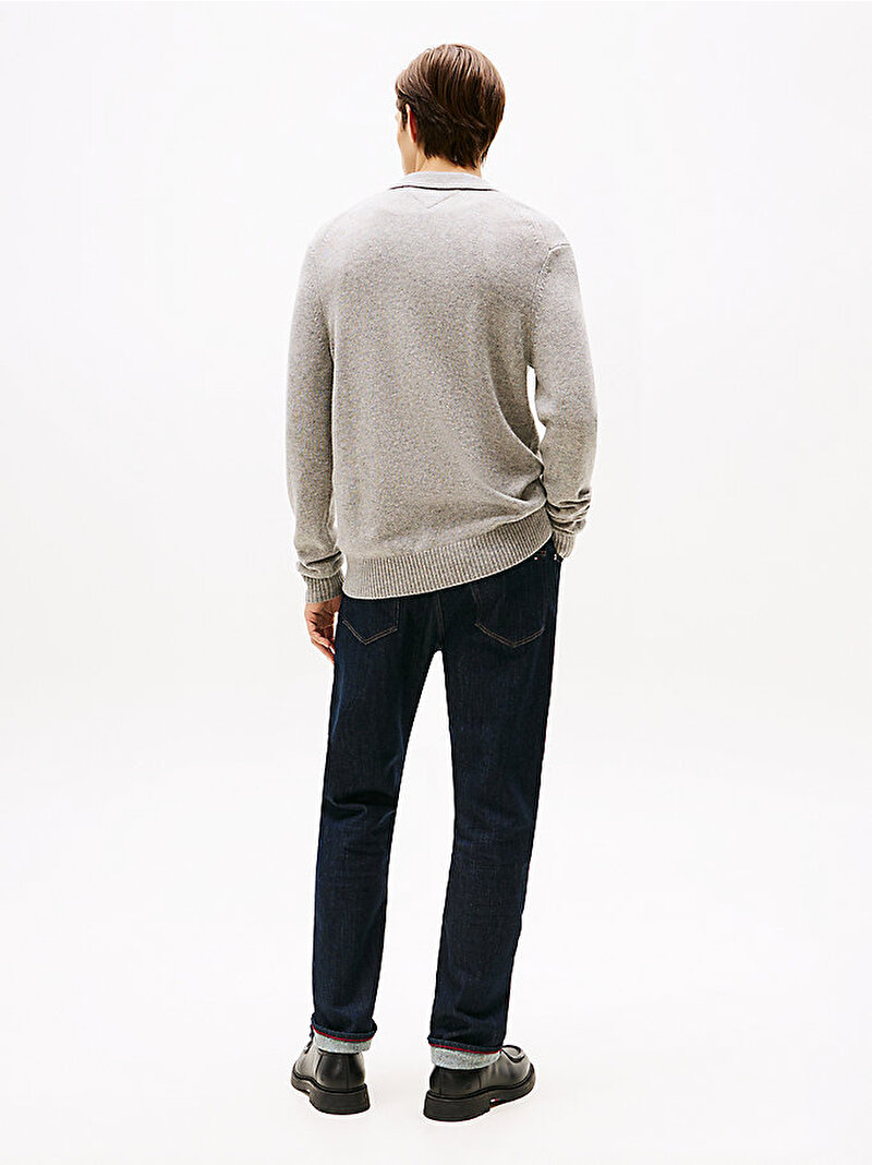 Erkek Lambswool Zip Polo Kazak Gri MW0MW40437P01