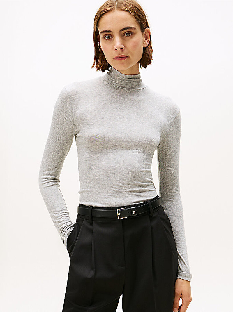 Kadın Slim Soft Roll-nk T-shirt Gri WW0WW48268PKH