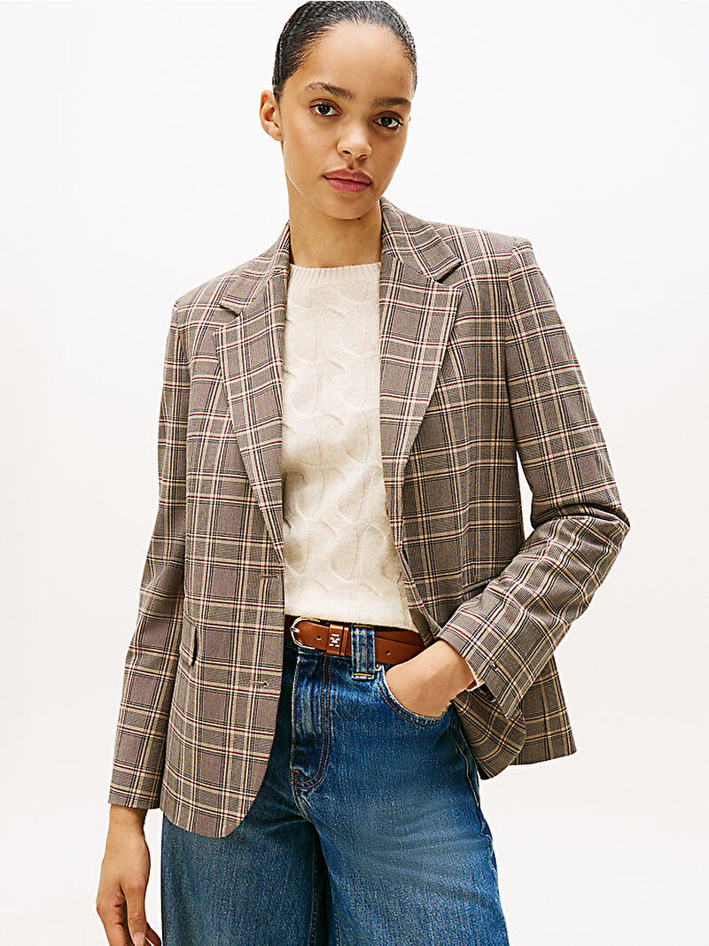 Kadın Core Check Regular Straight Blazer Kahverengi WW0WW473300M7