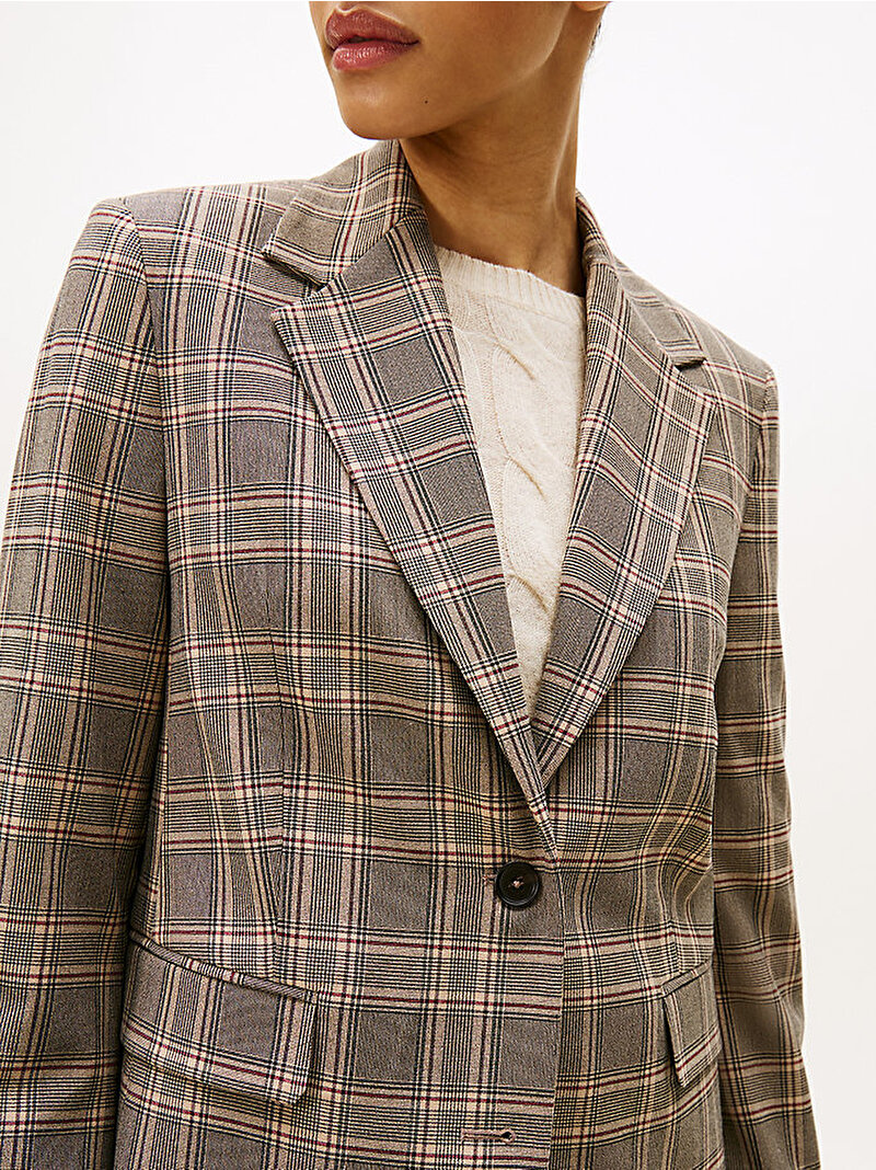 Kadın Core Check Regular Straight Blazer Kahverengi WW0WW473300M7