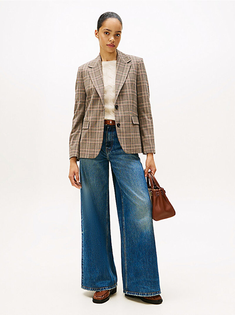 Kadın Core Check Regular Straight Blazer Kahverengi WW0WW473300M7
