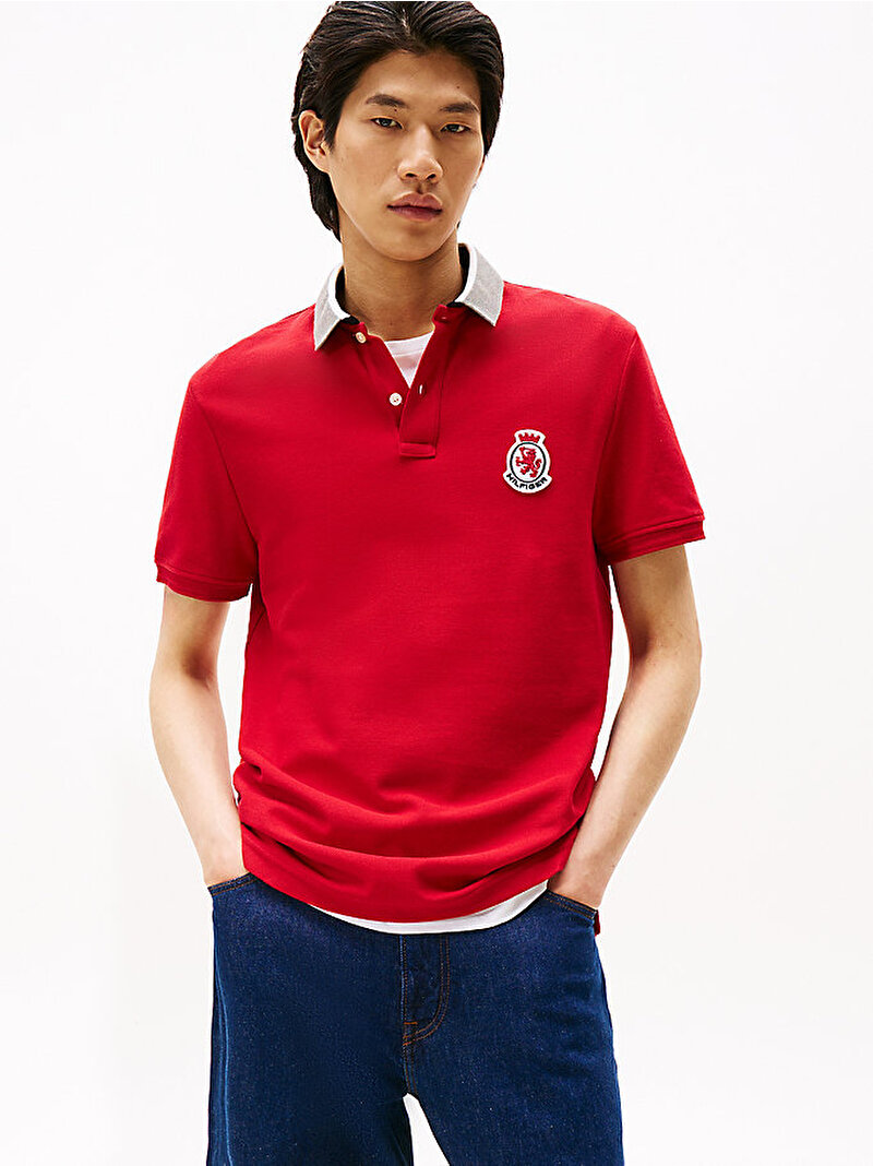 Erkek Herrinbone Collar Polo T-shirt Kırmızı MW0MW40821XLD