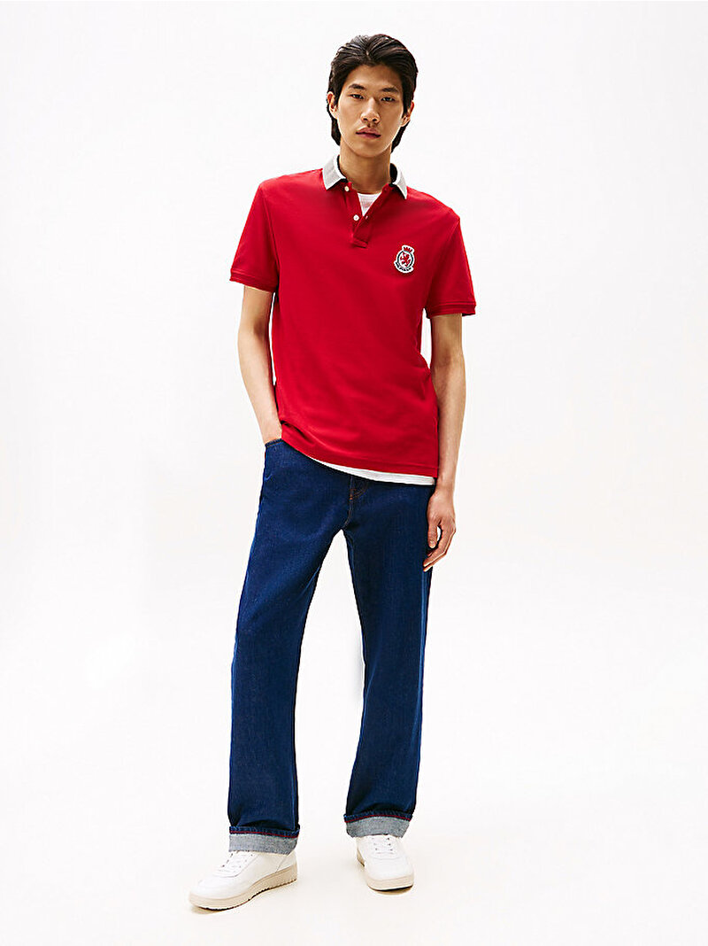 Erkek Herrinbone Collar Polo T-shirt Kırmızı MW0MW40821XLD