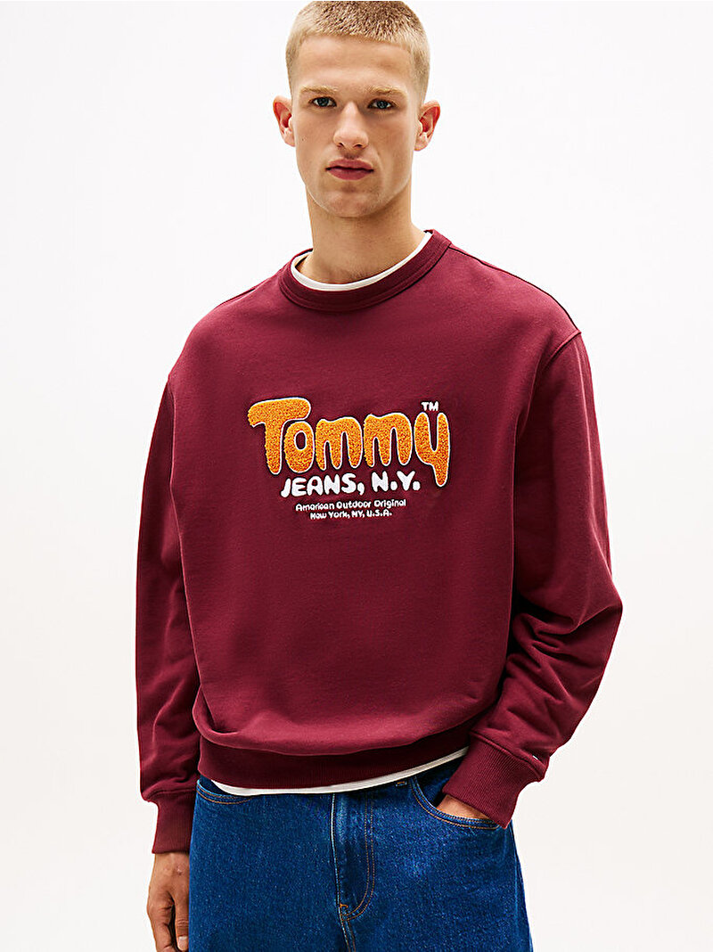 Erkek TJM Relax Boucle Sweatshirt Kırmızı DM0DM22087XIU
