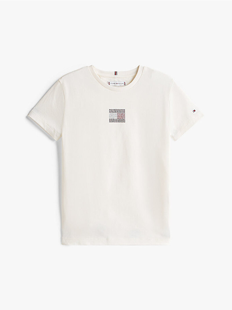 Kız Çocuk Rhine Stone Flag T-shirt Beyaz  KG0KG09012YA8