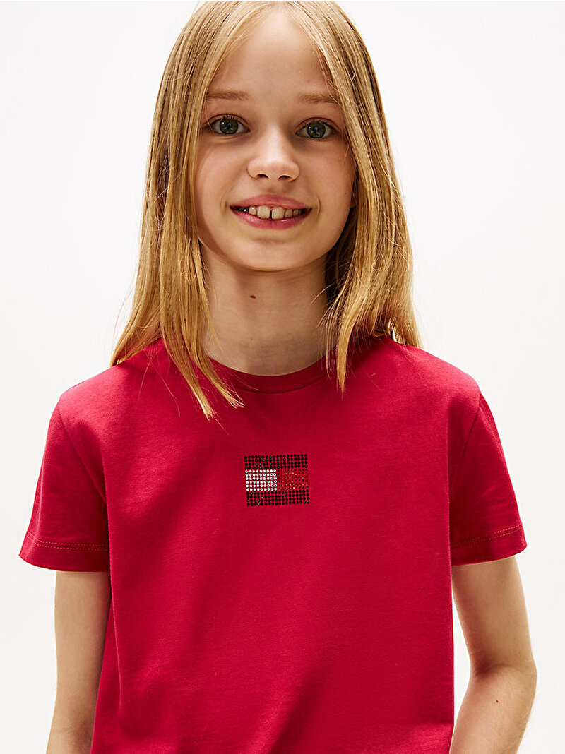 Kız Çocuk Rhine Stone Flag T-shirt Kırmızı KG0KG09012XJP