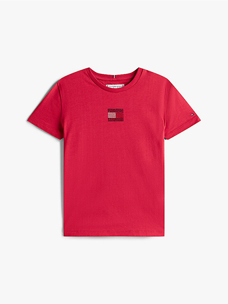 Kız Çocuk Rhine Stone Flag T-shirt Kırmızı KG0KG09012XJP