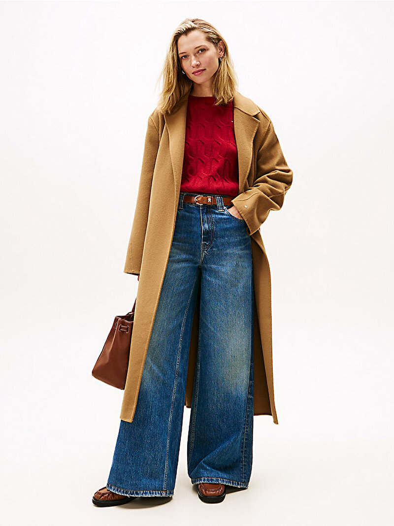 Kadın Wool Regular Belted Kaban Bej  WW0WW47286GWJ