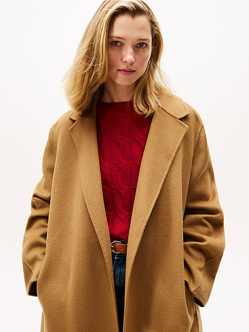 Kadın Wool Regular Belted Kaban Bej  WW0WW47286GWJ