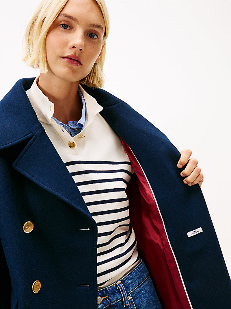 Kadın Wool Blend Regular Kaban Lacivert WW0WW47281C1G