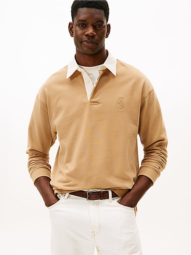 Erkek Peached Crest Solid Sweatshirt Bej  MW0MW40866GV7