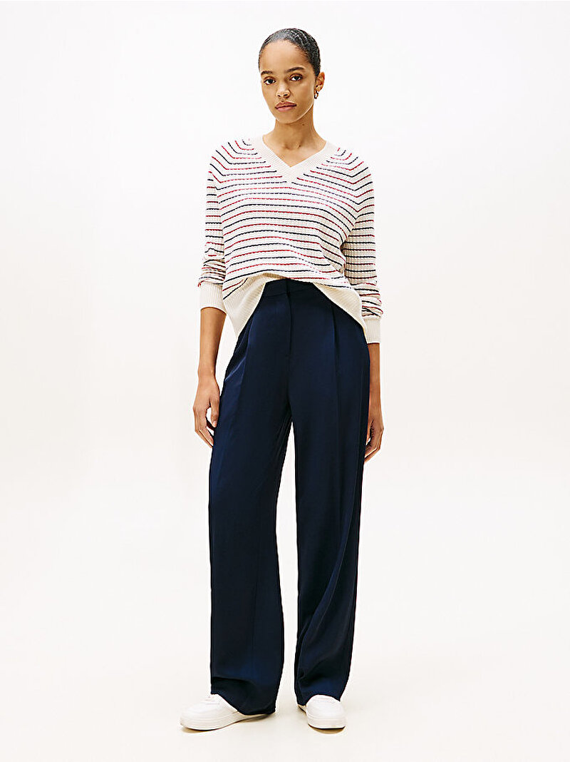 Kadın Wool Cash Cable V-neck Kazak Çok renkli WW0WW464170FH