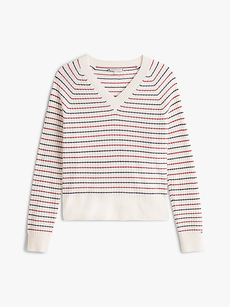 Kadın Wool Cash Cable V-neck Kazak Çok renkli WW0WW464170FH
