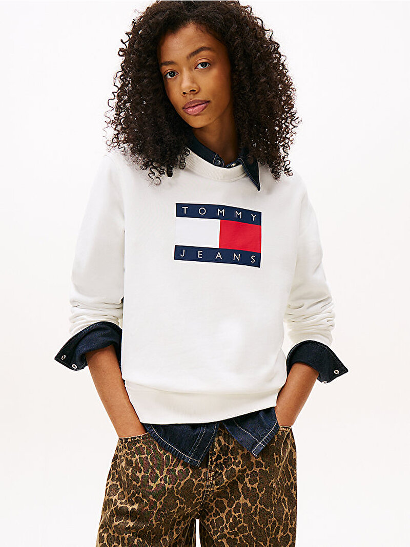 Kadın TJW Regular Flag Sweatshirt Ekru DW0DW22564YBL