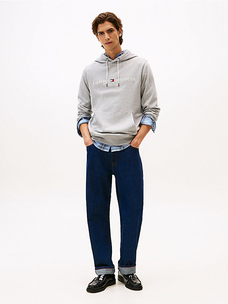 Erkek Tommy Logo Hoodie Gri MW0MW13720P01