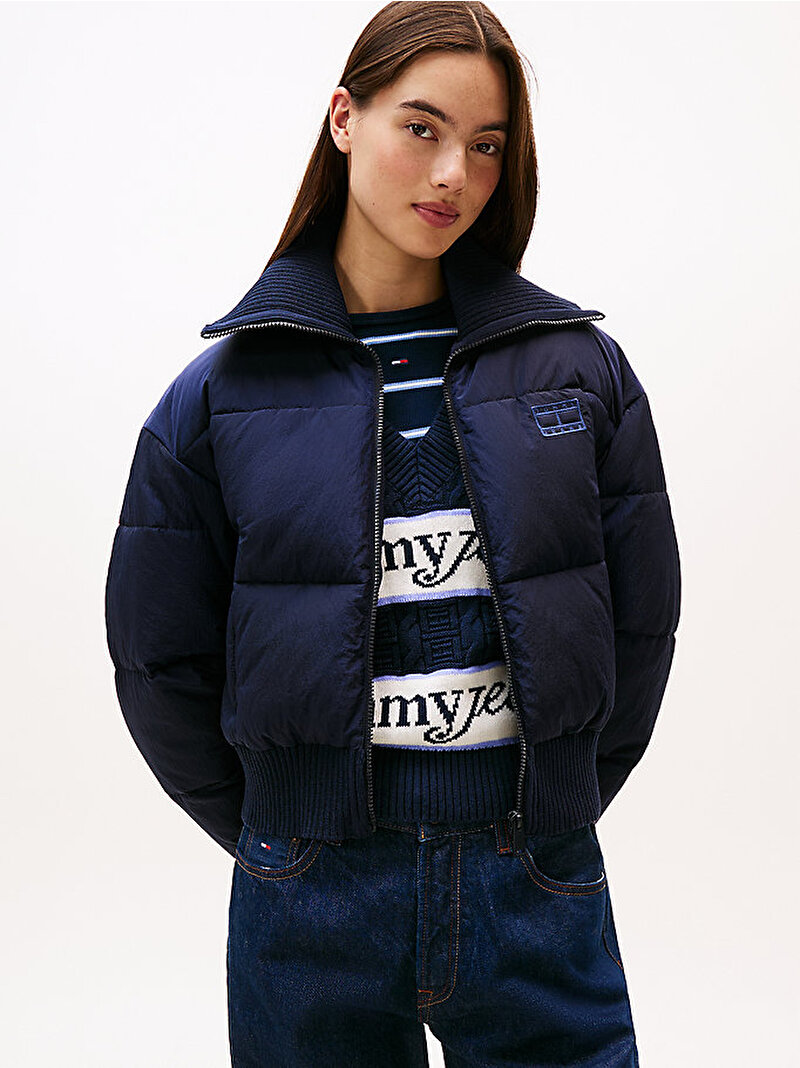 Kadın TJW Crop Rib Detail Puffer Mont Lacivert DW0DW21659C1G