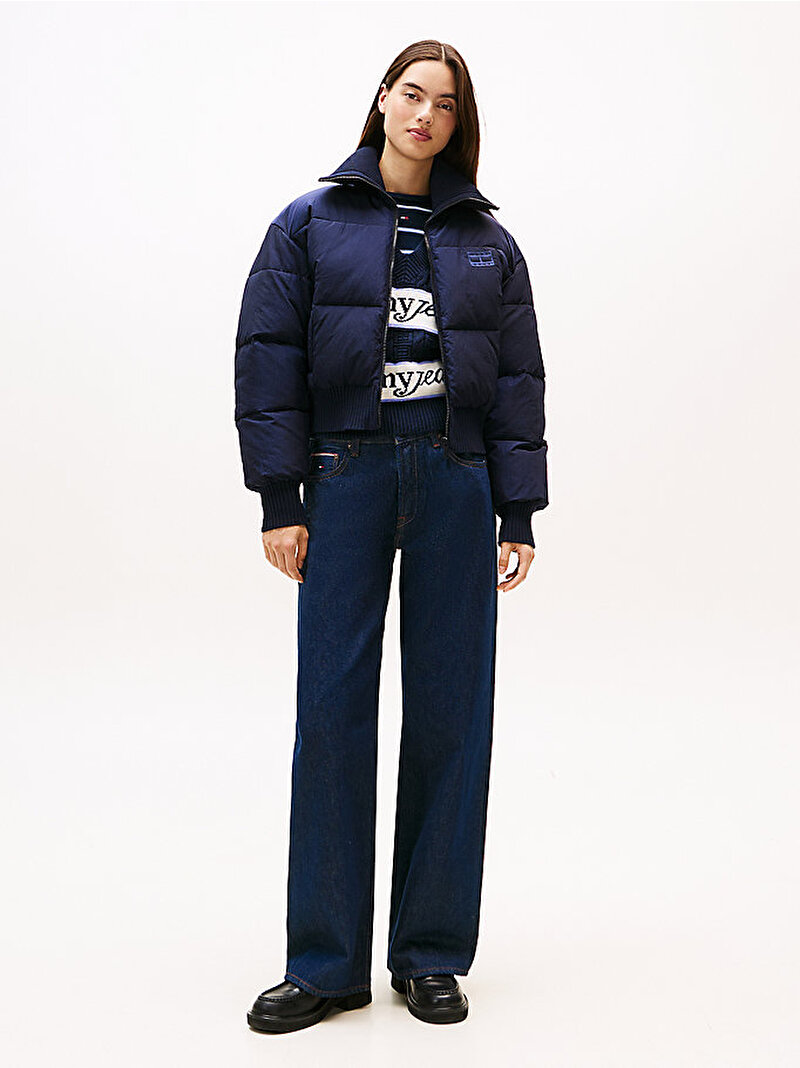 Kadın TJW Crop Rib Detail Puffer Mont Lacivert DW0DW21659C1G