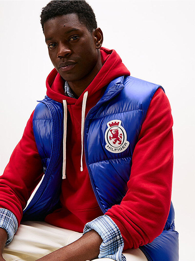 Erkek Crest Shiny Down Yelek Mavi  MW0MW41514D03