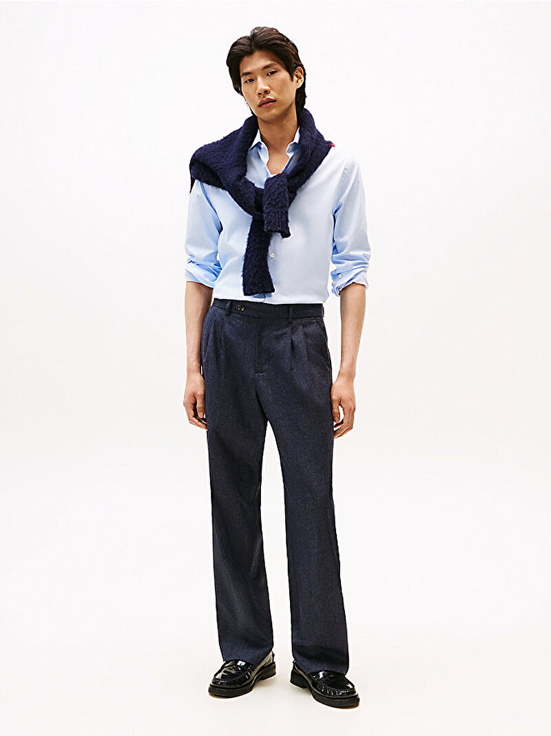 Erkek Flex Collar Solid Gömlek Mavi  MW0MW39755C3Q