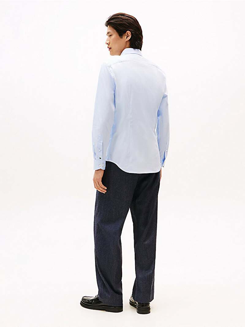 Erkek Flex Collar Solid Gömlek Mavi  MW0MW39755C3Q