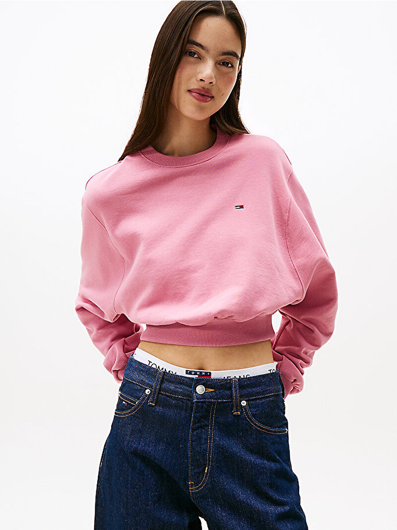 Kadın TJW Crop Flag Sweatshirt Pembe  DW0DW21831THC