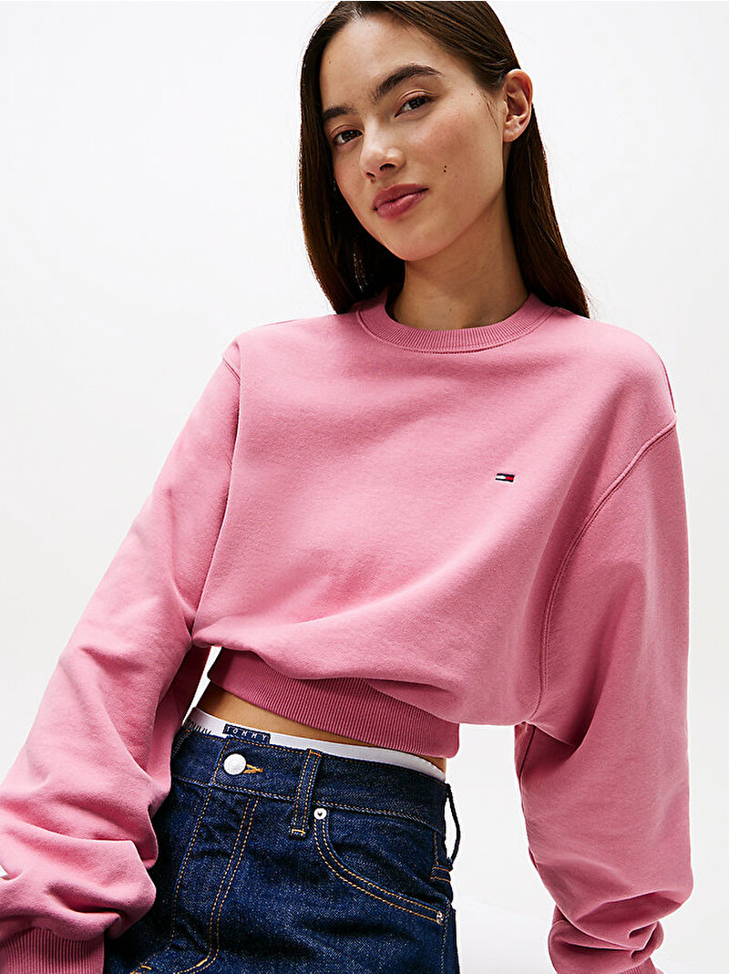 Kadın TJW Crop Flag Sweatshirt Pembe  DW0DW21831THC