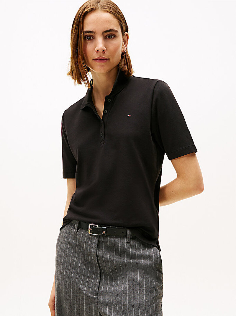 Kadın 1985 Regular Pique Polo T-shirt Siyah WW0WW43224BDS